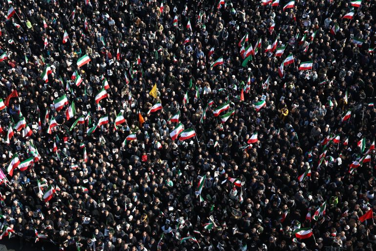 People gather in a rally to support Ayatollah Mojtaba Khamenei