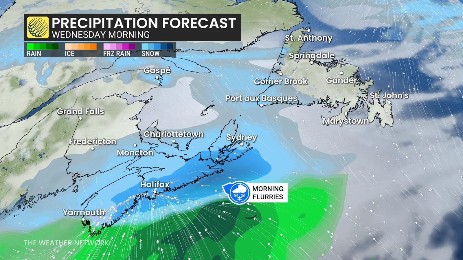 Atlantic Canada Wednesday morning forecast precipitation - March 2, 2026