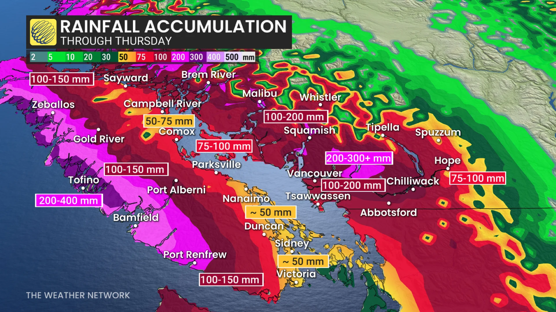 B.C. south rainfall through this week