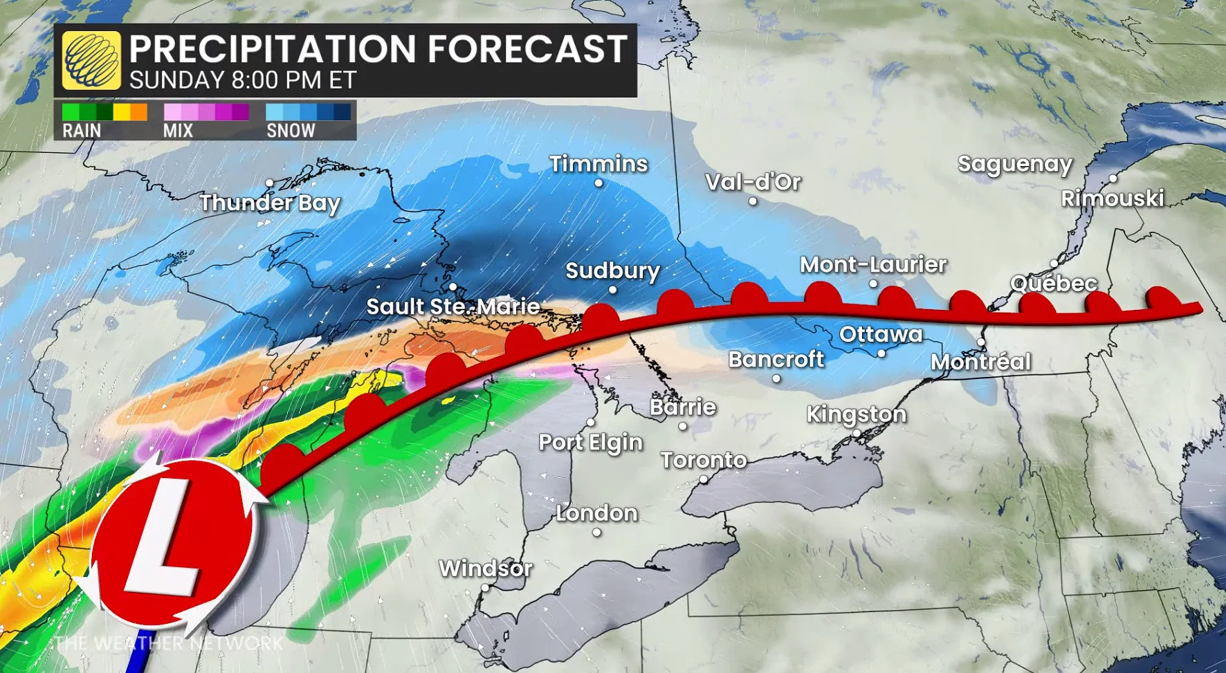 Baron - Ontario precipitation Sunday 8 pm - Mar 13