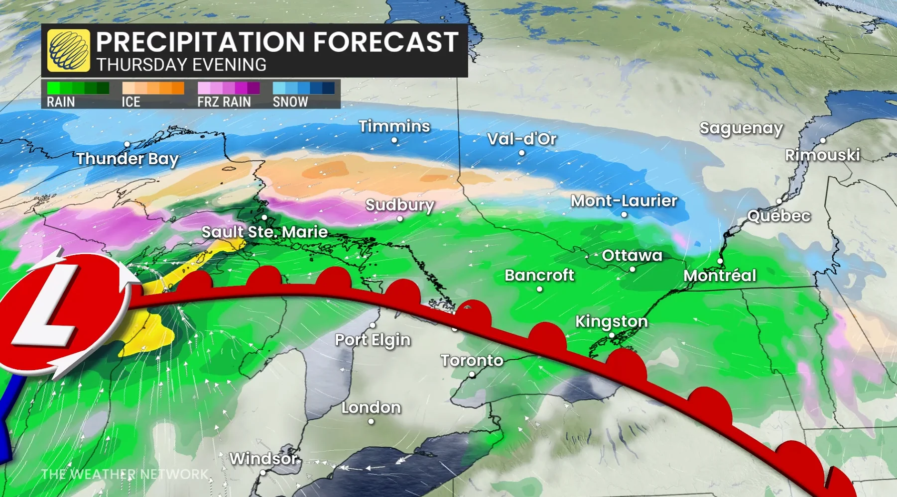 Baron - Ontario precipitation Thursday evening - Mar 31