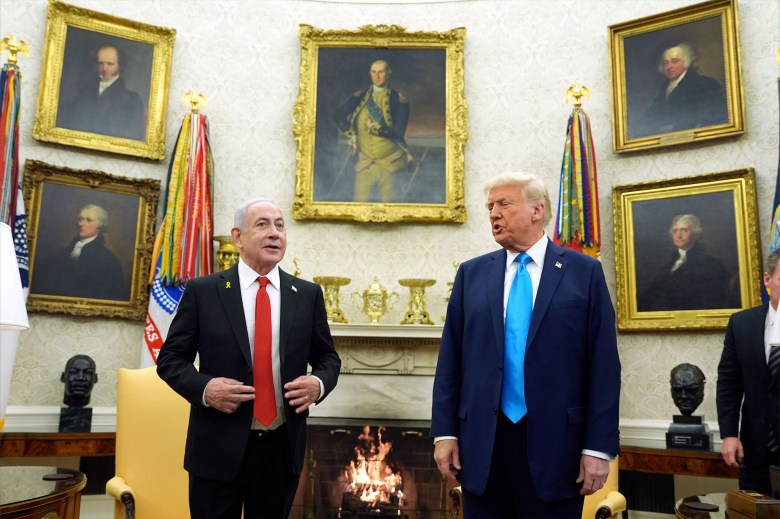 President Donald Trump meets with Israel's Prime Minister Benjamin Netanyahu in the Oval Office of the White House