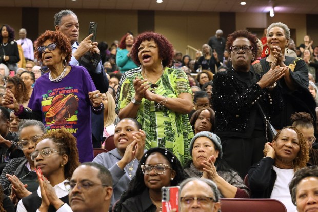 People sing during the homegoing service for the Rev. Jesse Jackson at House of Hope on March 6, 2026. (Terrence Antonio James/Chicago Tribune)