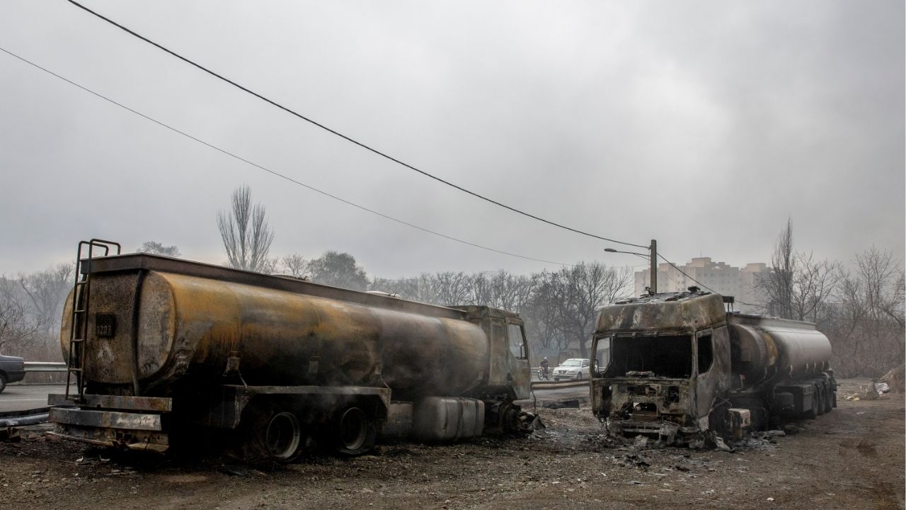 Damaged oil trucks in an oil storage facility after overnight strikes by U.S. and Israeli forces in Tehran, Iran, Sunday, March 8, 2026. The Israeli military struck several Iranian fuel sites, including oil storage depots, this weekend, which appeared to be the first attacks on the country’s energy infrastructure since the U.S.-Israeli war on Iran began. (Arash Khamooshi/The New York Times)