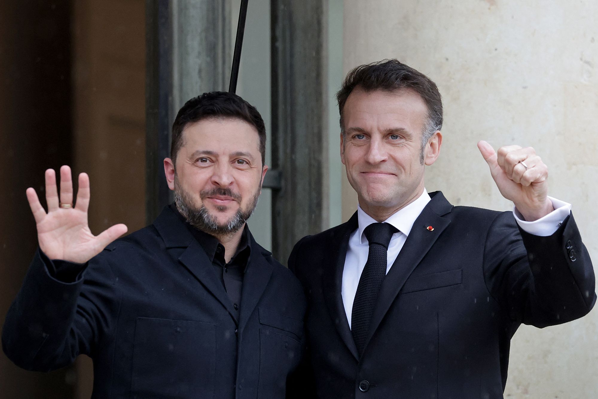 Zelensky (L) and Macron (R) in Paris on Friday