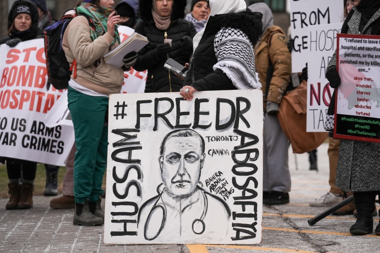 Pro-Palestinian protestors demonstrate in Toronto to demand release of Dr. Hussam Abu Safiya