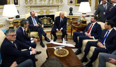 President Donald Trump and German Chancellor Friedrich Merz address reporters in the Oval Office on Tuesday.