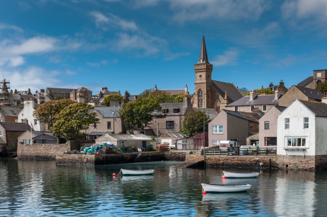 The docks and center of Stromness town.