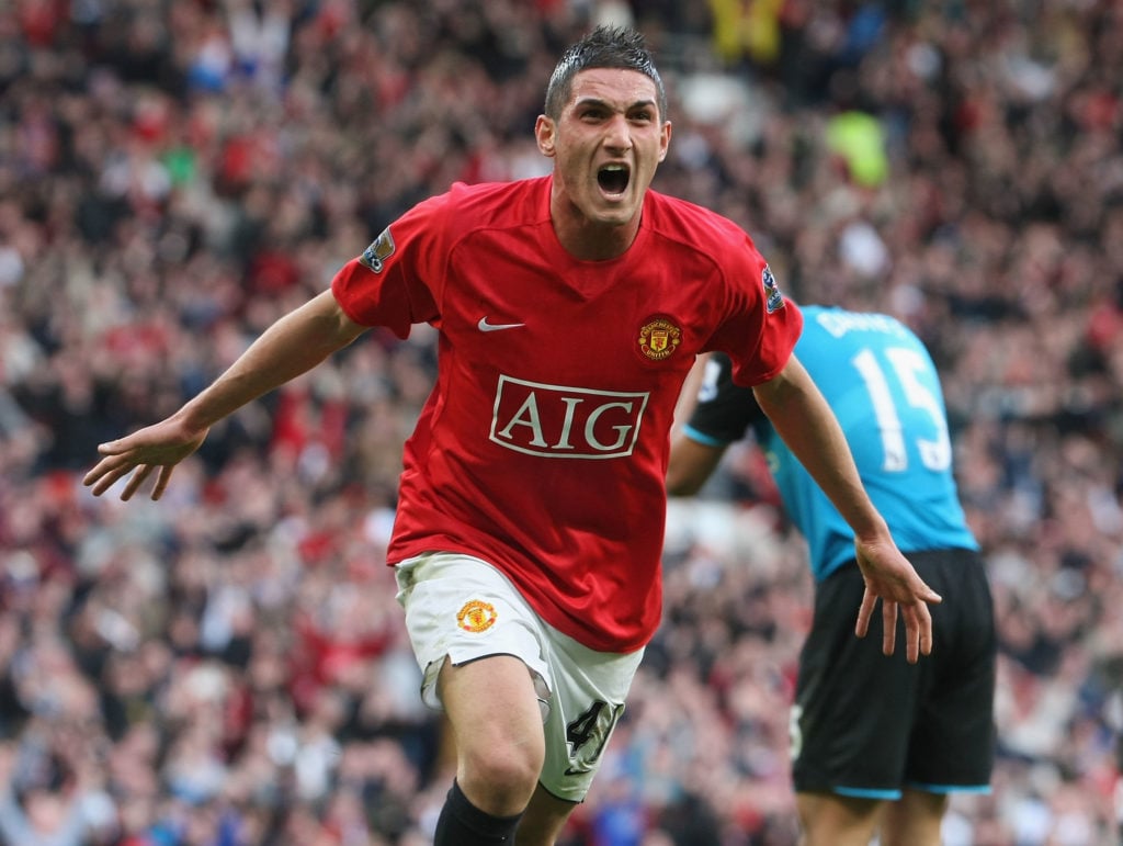 Federico Macheda celebrates scoring on Man Utd debut