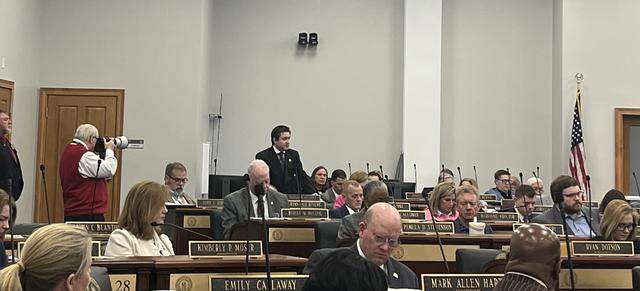 Rep. Daniel Elliott, R-Danville, speaks against House Resolution 124, which is the articles of impeachment against Fayette County Circuit Judge Julie Muth Goodman. Elliott is the chair of the House Judiciary Committee.