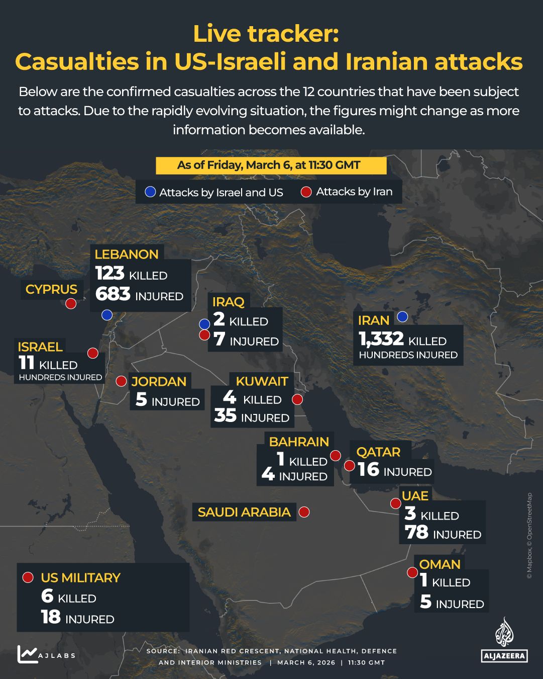 INTERACTIVE - DEATH TOLL - US-Israeli and Iranian attacks - march 6, 2026-1772798669