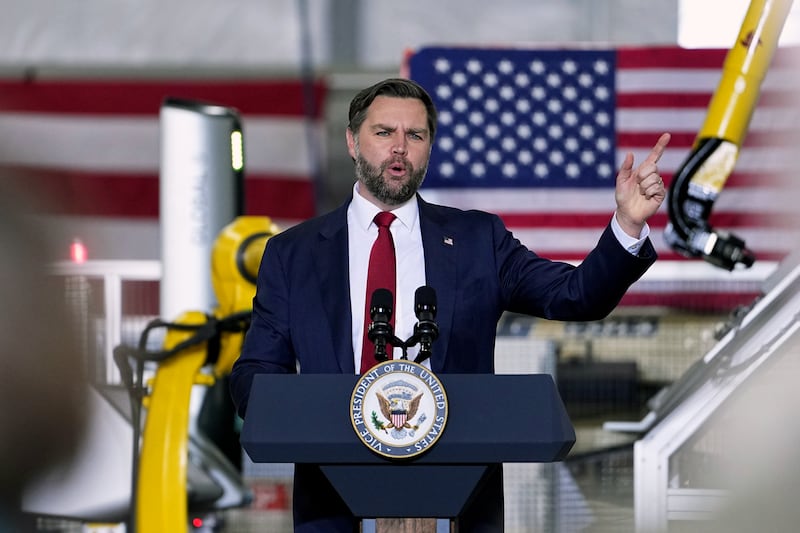 PLOVER, WISCONSIN - FEBRUARY 26:  U.S. Vice President JD Vance speaks at Pointe Precision on February 26, 2026 in Plover, Wisconsin. Following the State of the Union, Vance is visiting the Pointe Precision machining facility. (Photo by Matt Rourke-Pool/Getty Images)
