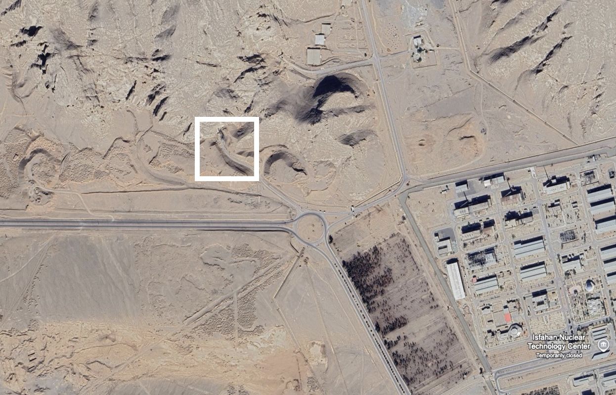 Satellite view of the Isfahan Nuclear Technology Center and tunnel entrances.