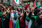 Members of the Iranian community take part in celebrations following the U.S. and Israeli strikes on Iran on March 01, 2026 in Glasgow, Scotland. Iran's Supreme Leader, Ayatollah Ali Khamenei, was confirmed killed after the United States and Israel launched a joint attack on Iran on February 28. Iran retaliated by firing waves of missiles and drones at Israel, and targeting U.S. allies in the region.