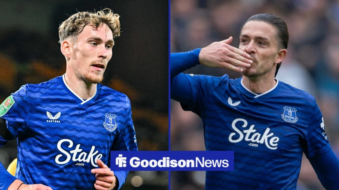 James Garner of Everton during the Premier League match Everton vs Wolverhampton Wanderers, Jack Grealish of Everton acknowledges the fans after th...