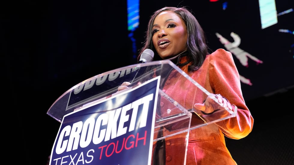 Rep. Jasmine Crockett, D-Texas, a Democratic candidate for U.S. Senate, speaks during a...