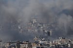 Smoke rises following an Israeli airstrike in Dahiyeh, Beirut's southern suburbs, on Monday.