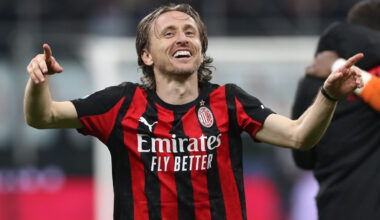 MILAN, ITALY - MARCH 08: Luka Modric of AC Milan celebrates the victory at the end of the Serie A match between AC Milan and Inter at Giuseppe Meazza Stadium on March 08, 2026 in Milan, Italy. (Photo by Marco Luzzani/Getty Images)