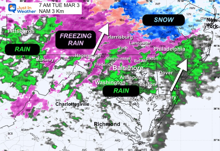 March 2 weather freezing rain radar Tuesday 7 AM