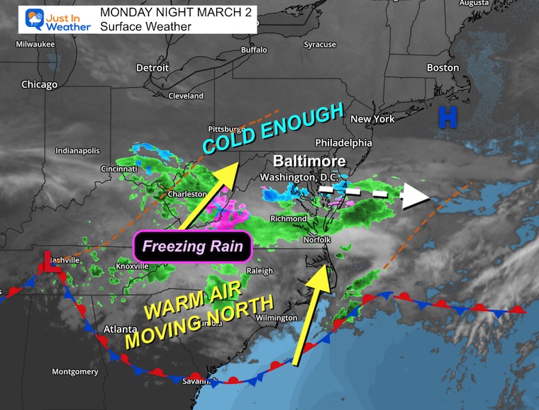March 2 winter weather snow ice Monday night