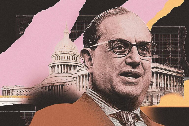 A photo illustration with a head-and-shoulder shot of Mark Wiseman in the foreground, and the U.S. Capitol in the background.