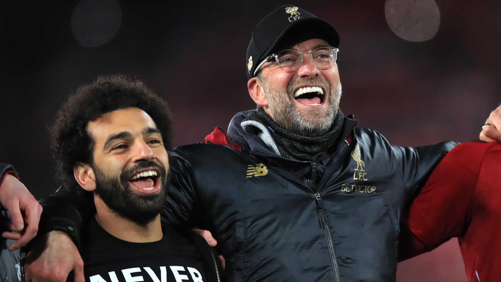 Mo Salah and Jurgen Klopp sing to the Liverpool fans