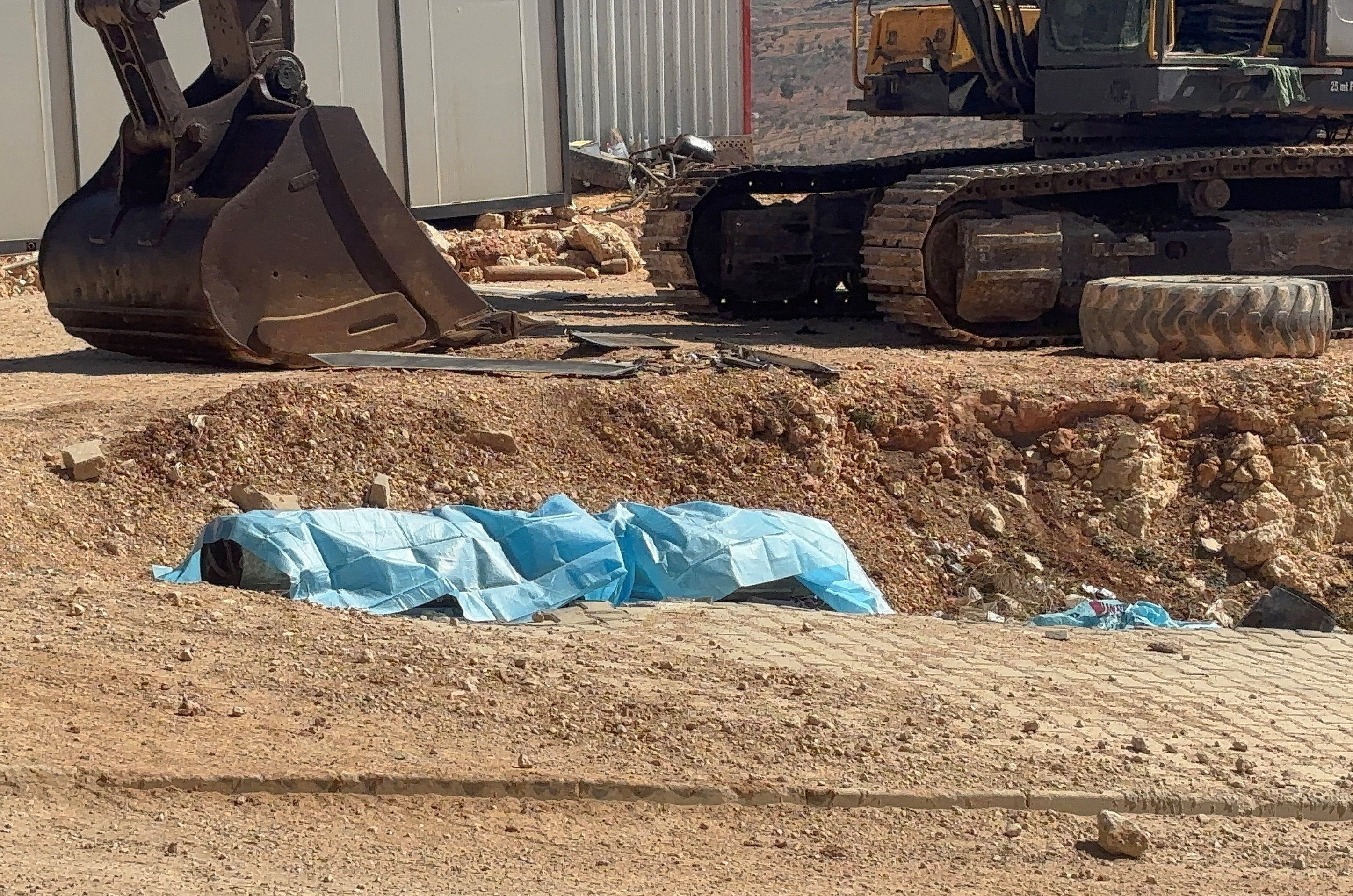 A covered piece of ammunition that fell on Turkish soil after a Nato air defence system intercepted a missile launched from Iran is seen in Gaziantep, Turkey, 9 March 2026