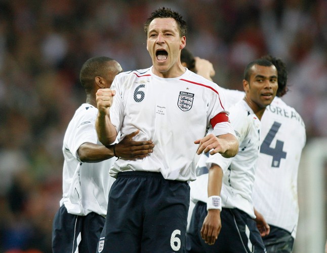 England Captain John Terry celebrates his goal during the international friendly match between England and USA at Wembley Stadium in London, UK. (Photo by ben radford/Corbis via Getty Images)