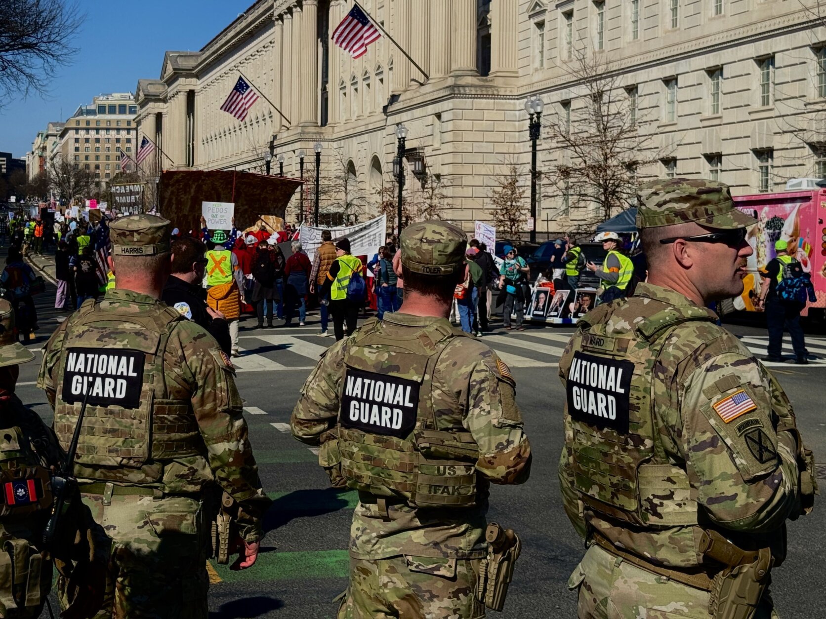 National Guard troops stands by protests