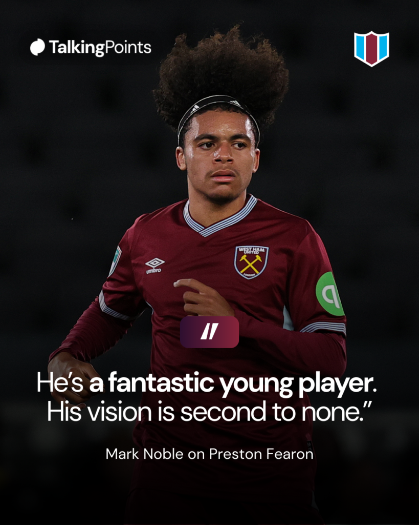 Preston Fearon of West Ham United U21 in action during the Vertu Trophy match between Milton Keynes Dons and West Ham United U21at Stadium mk on September 16, 2025 in Milton Keynes, England.