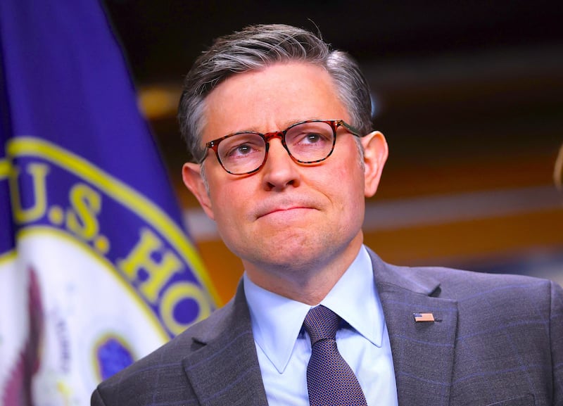 Speaker of the House Mike Johnson (R-LA) attends a press following a House Republican Conference meeting at the U.S. Capitol on February 10, 2026 in Washington, DC.