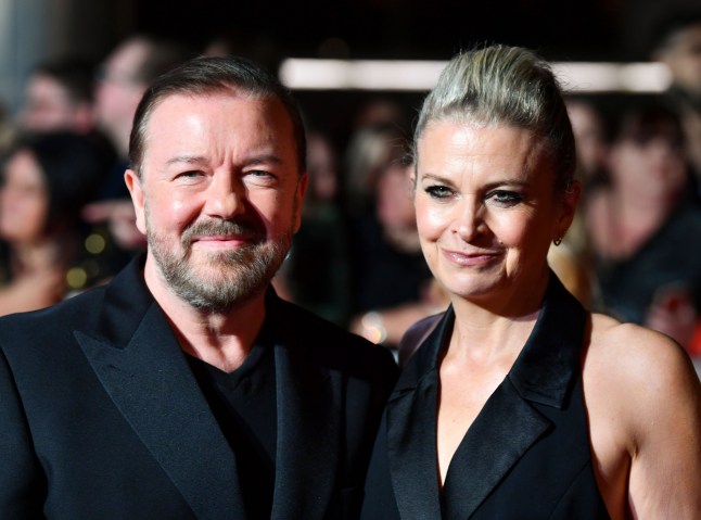 Mandatory Credit: Photo by James Veysey/Shutterstock for NTA (13446035bp) Ricky Gervais and Jane Fallon 27th National Television Awards, Arrivals, OVO Arena Wembley, London, UK - 13 Oct 2022