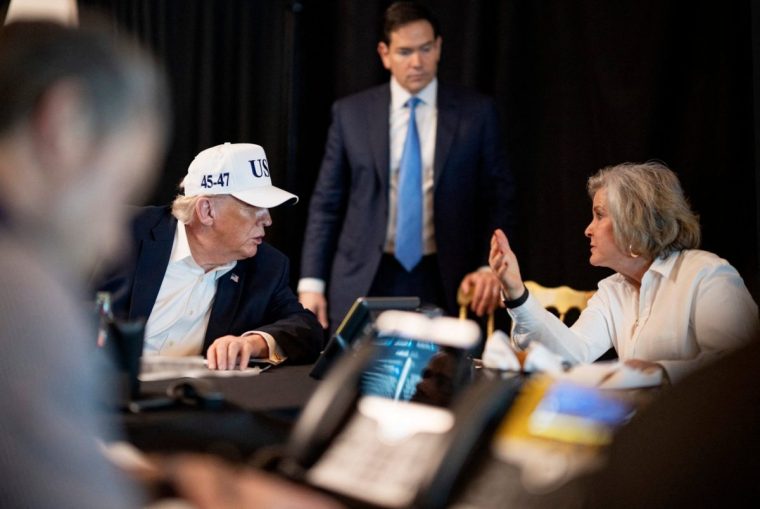 This official White House photograph, made available on February 28, 2026, and released on the White House X account, shows US President Donald Trump (2L), speaking to White House Chief of Staff Susie Wiles (R), watched by US Secretary of State Marco Rubio (C) while monitoring "Operation Epic Fury" activity against Iran, from an unnamed location on February 28, 2026. US President Donald Trump said February 28 that Iranian supreme leader Ayatollah Ali Khamenei has been killed in air strikes, though there has been no confirmation from Tehran. "Khameini, one of the most evil people in History, is dead," Trump said on his Truth Social network. (Photo by The White House / AFP via Getty Images) / RESTRICTED TO EDITORIAL USE - MANDATORY CREDIT "AFP PHOTO / THE WHITE HOUSE " - HANDOUT - NO MARKETING NO ADVERTISING CAMPAIGNS - DISTRIBUTED AS A SERVICE TO CLIENTS