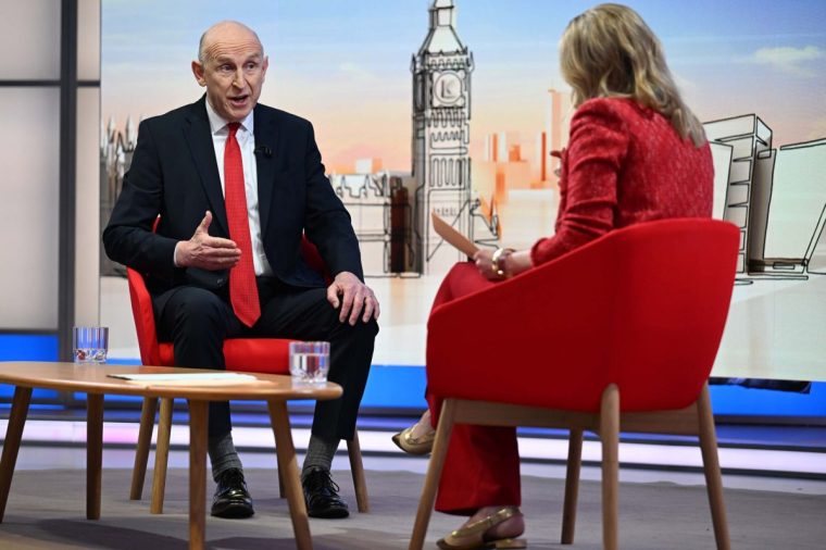 For use in UK, Ireland or Benelux countries only BBC handout photo of Defence Secretary John Healey appearing on the BBC1 current affairs programme, Sunday with Laura Kuenssberg. Picture date: Sunday March 1, 2026. PA Photo. Photo credit should read: Jeff Overs/BBC/PA Wire NOTE TO EDITORS: Not for use more than 21 days after issue. You may use this picture without charge only for the purpose of publicising or reporting on current BBC programming, personnel or other BBC output or activity within 21 days of issue. Any use after that time MUST be cleared through BBC Picture Publicity. Please credit the image to the BBC and any named photographer or independent programme maker, as described in the caption.