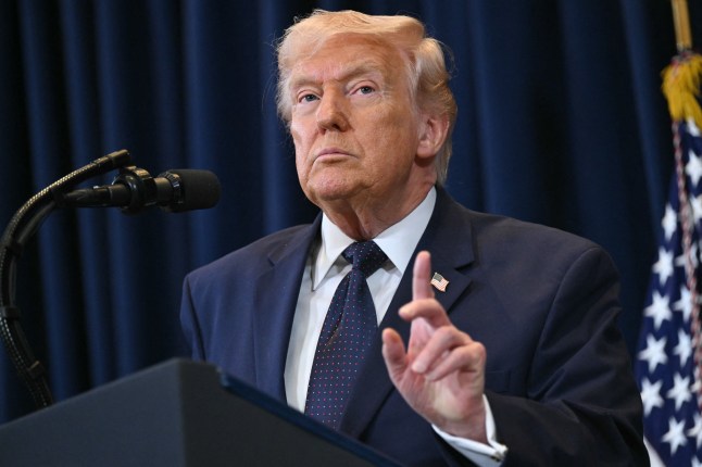 US President Donald Trump speaks during a press conference at Trump National Doral in Miami, Florida, on March 9, 2026. President Trump on Monday threatened a larger attack on Iran if it blocks supplies of oil, whose prices have spiked over the Middle East war. (Photo by SAUL LOEB / AFP via Getty Images)