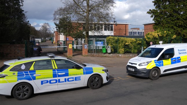 The scene outside Thorpe St Andrew School in Norwich after a 16-year-old boy was arrested on suspicion of causing grievous bodily harm with intent after a teenage girl was stabbed at the school. Picture date: Wednesday March 11, 2026. PA Photo. Photo credit should read: Joe Giddens/PA Wire