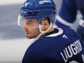 Scott Laughton, seen here with the Maple Leafs prior to playing against the Senators in the first round of the 2025 Stanley Cup Playoffs at Scotiabank Arena in Toronto on April 22, 2025, was traded to the Los Angeles Kings at the NHL trade deadline on Friday.