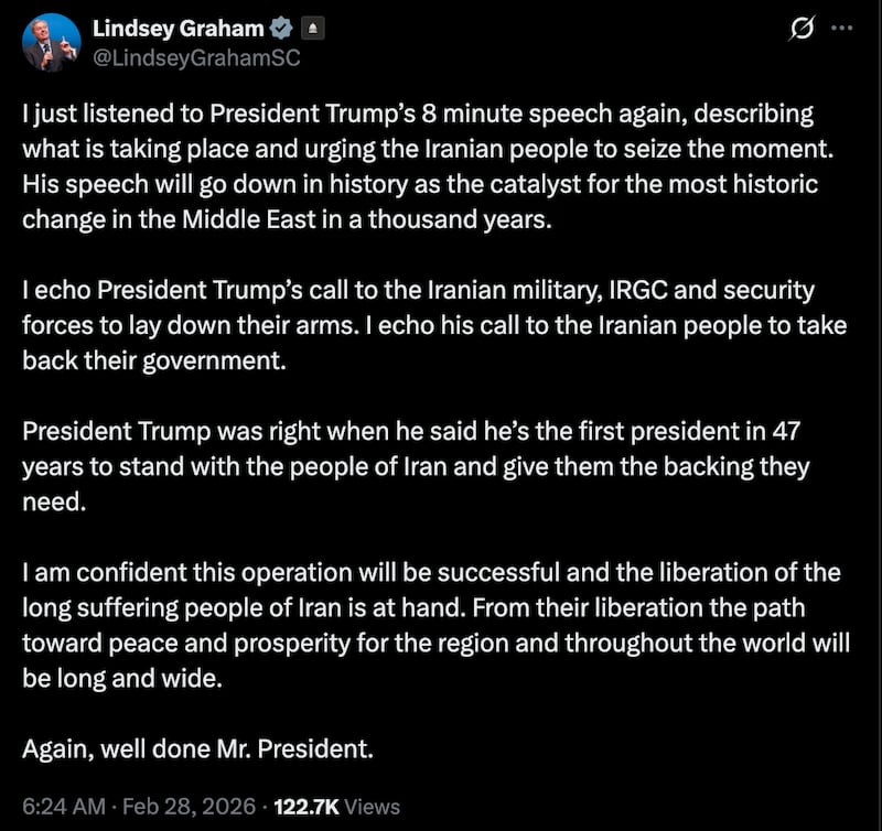 Sen. Lindsey Graham applauded the president's Iran strike.
