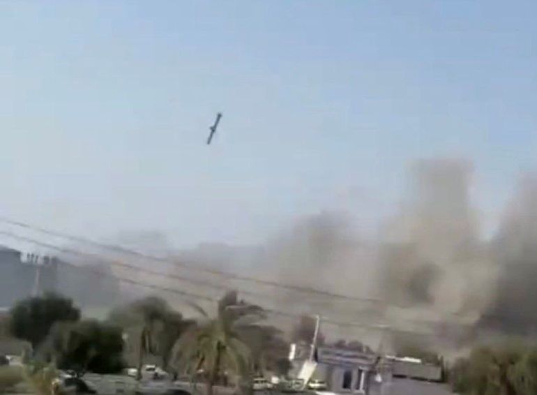 A screenshot of a video showing a missile dropping on the school in Manib, Iran [Courtesy of Ali Bahreini]