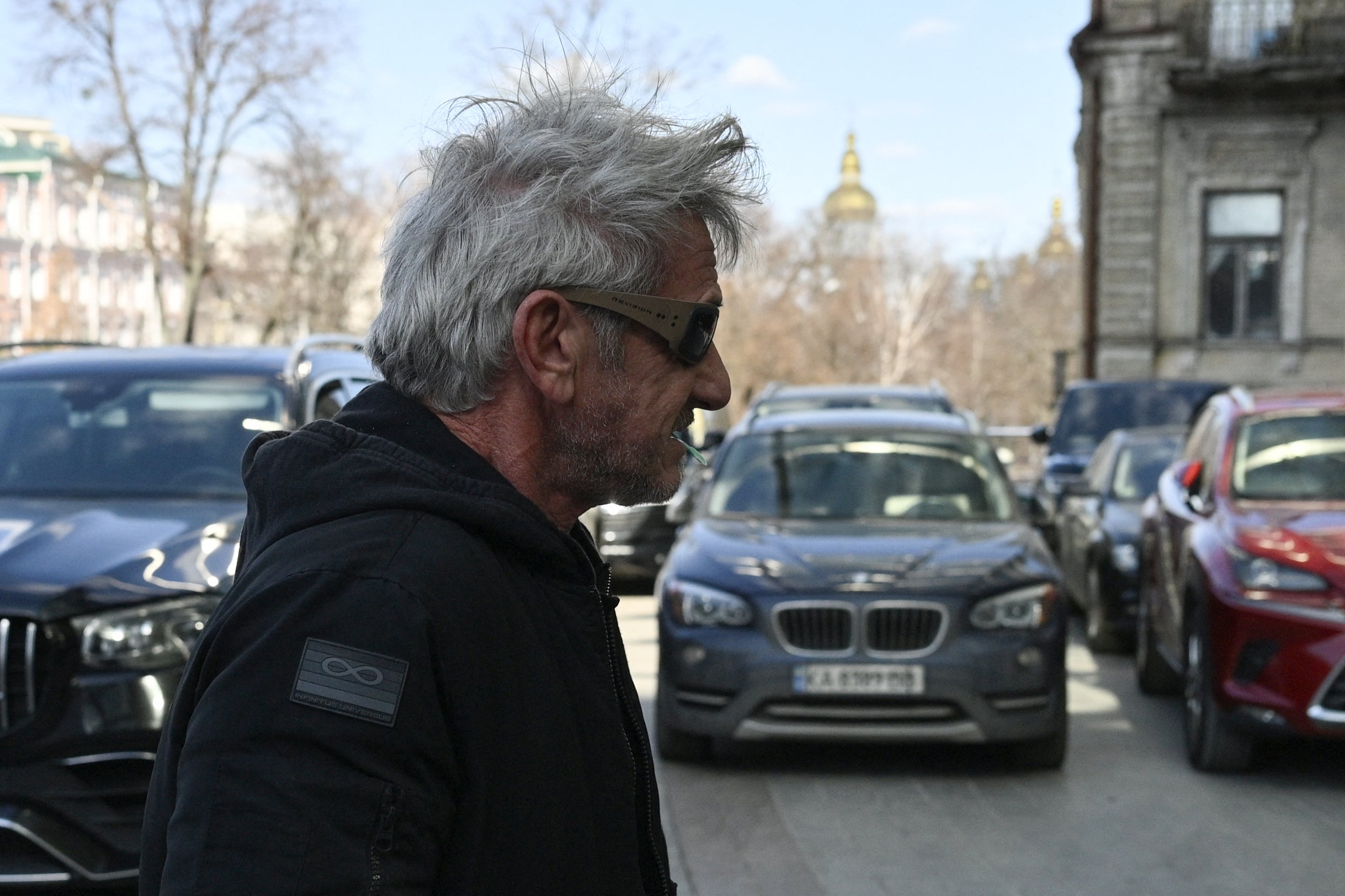 Hollywood actor Sean Penn walks down a street in Kyiv on 16 March 2026