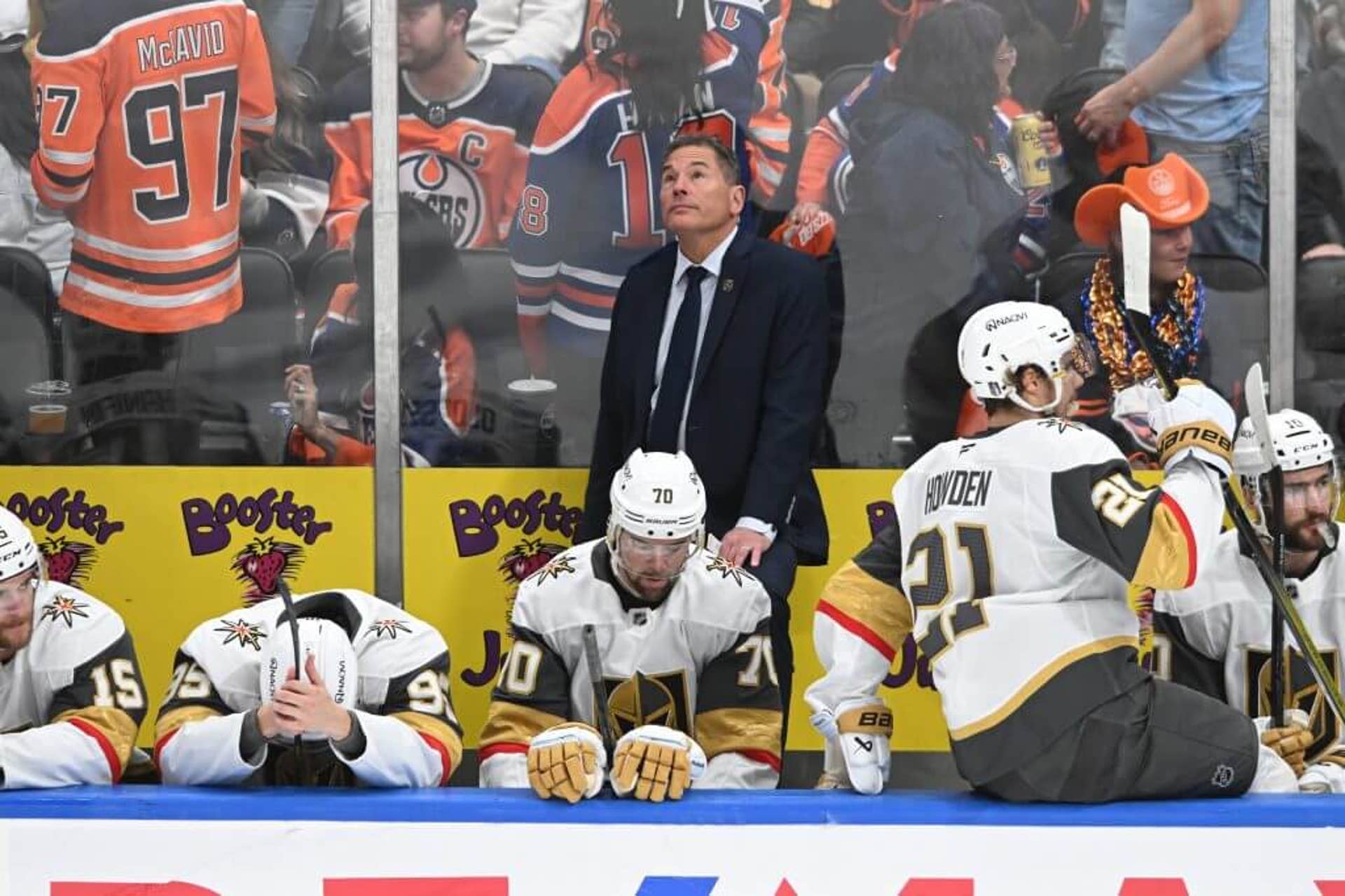 Bruce Cassidy is pictured on the Golden Knights bench in May.