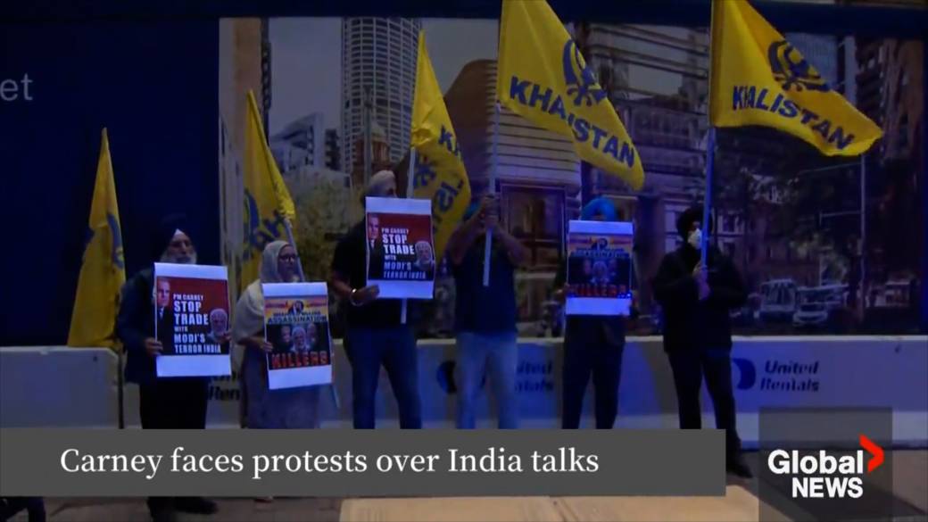 Click to play video: 'Carney met by protests in Australia over re-engagement with India'