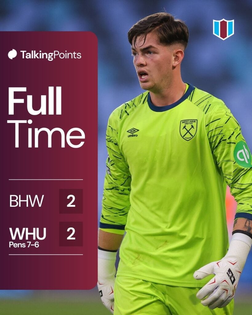 Finlay Herrick of West Ham United during the Premier League 2 match between Manchester City U21 and West Ham U21 at Joie Stadium on August 22, 2025 in Manchester, England.
