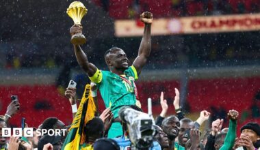 Senegal captain Sadio Mane celebrates winning Afcon