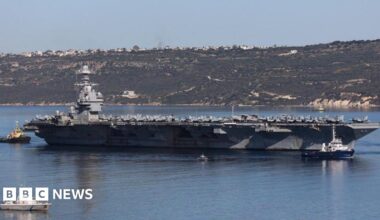 USS Gerald R. Ford aircraft carrier in Souda Bay on the island of Crete