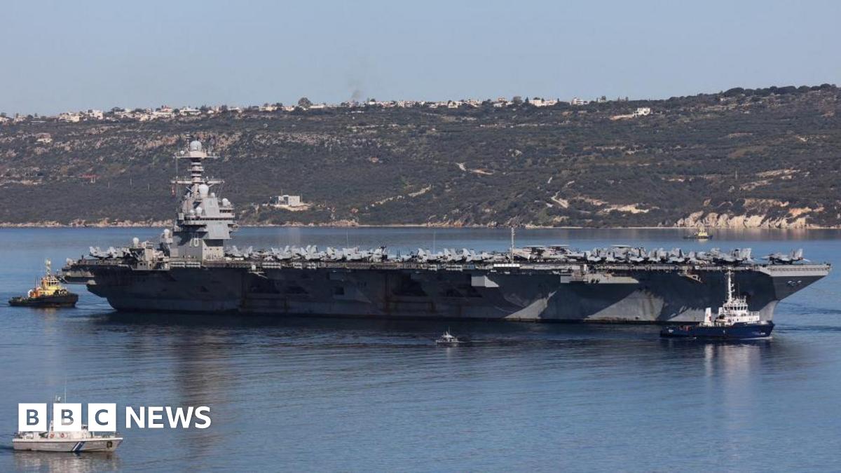 USS Gerald R. Ford aircraft carrier in Souda Bay on the island of Crete