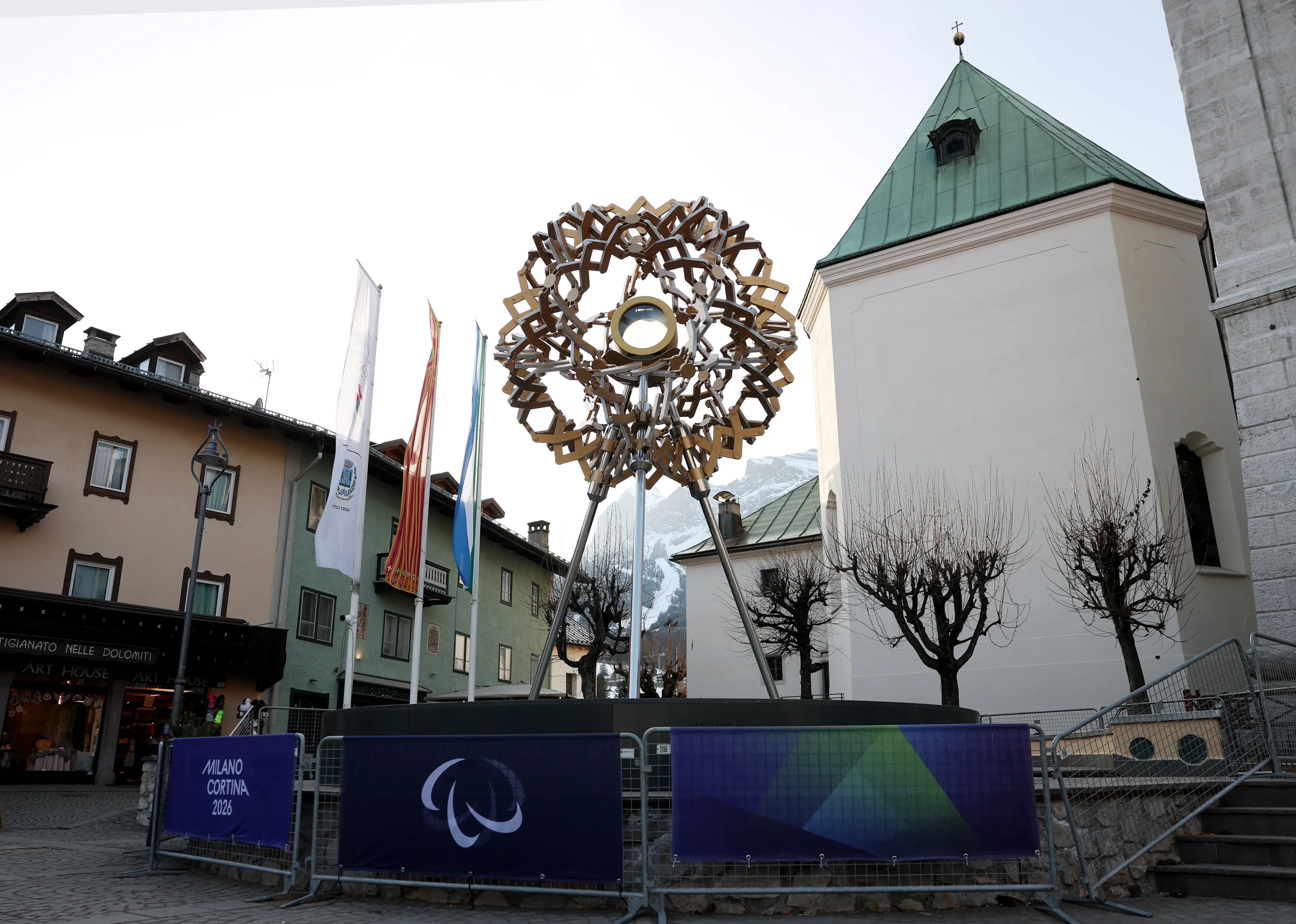 The unlit Paralympic Cauldron pictured ahead of the Milano Cortina 2026 Winter Paralympic Games. Image credit: Getty