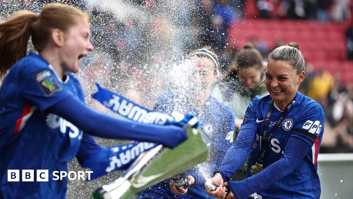 Chelsea players celebrate winning the Women's League Cup at Ashton Gate