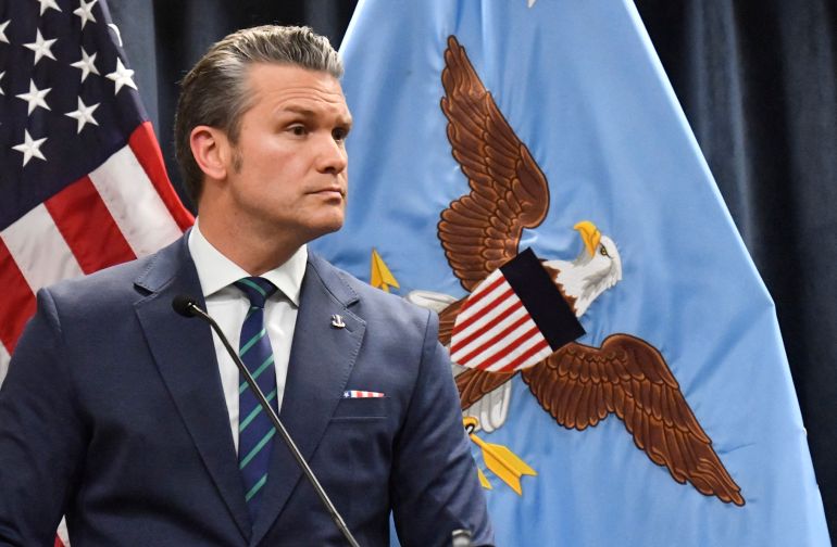 US Secretary of Defense Pete Hegseth speaks during a press conference at US Central Command (CENTCOM) headquarters at MacDill Air Force Base in Tampa, Florida, on March 5, 2026. (Photo by Octavio JONES / AFP)