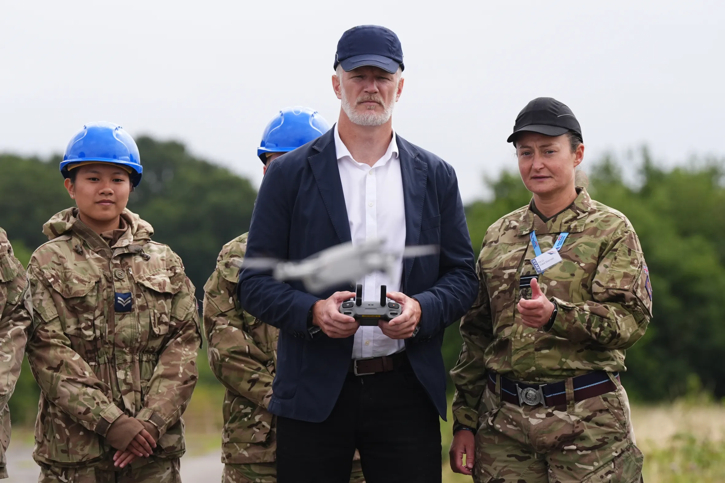 Al Carns operating a drone during the "30-by-30" Cadet campaign launch at RAF Syerston.